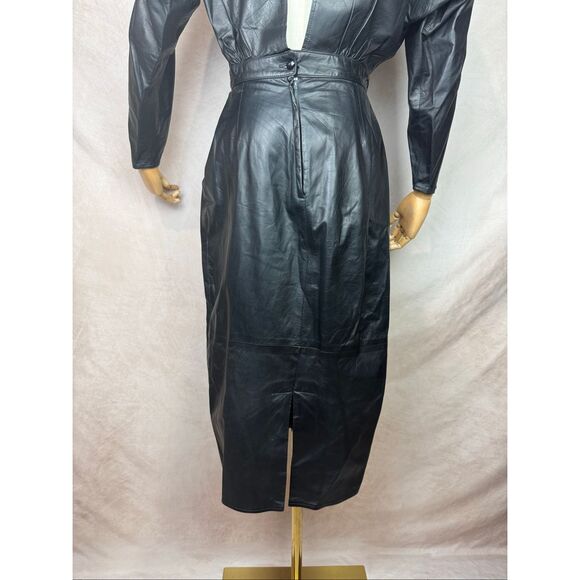 Vintage Designer Leather Dress 1980s Vakko New York Alt Goth Grunge 90s - Picture 7 of 11
